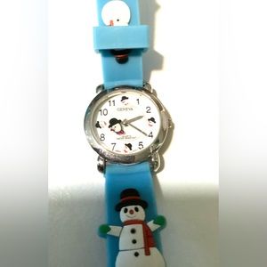 Geneva quartz wrist watch. Animated snowman